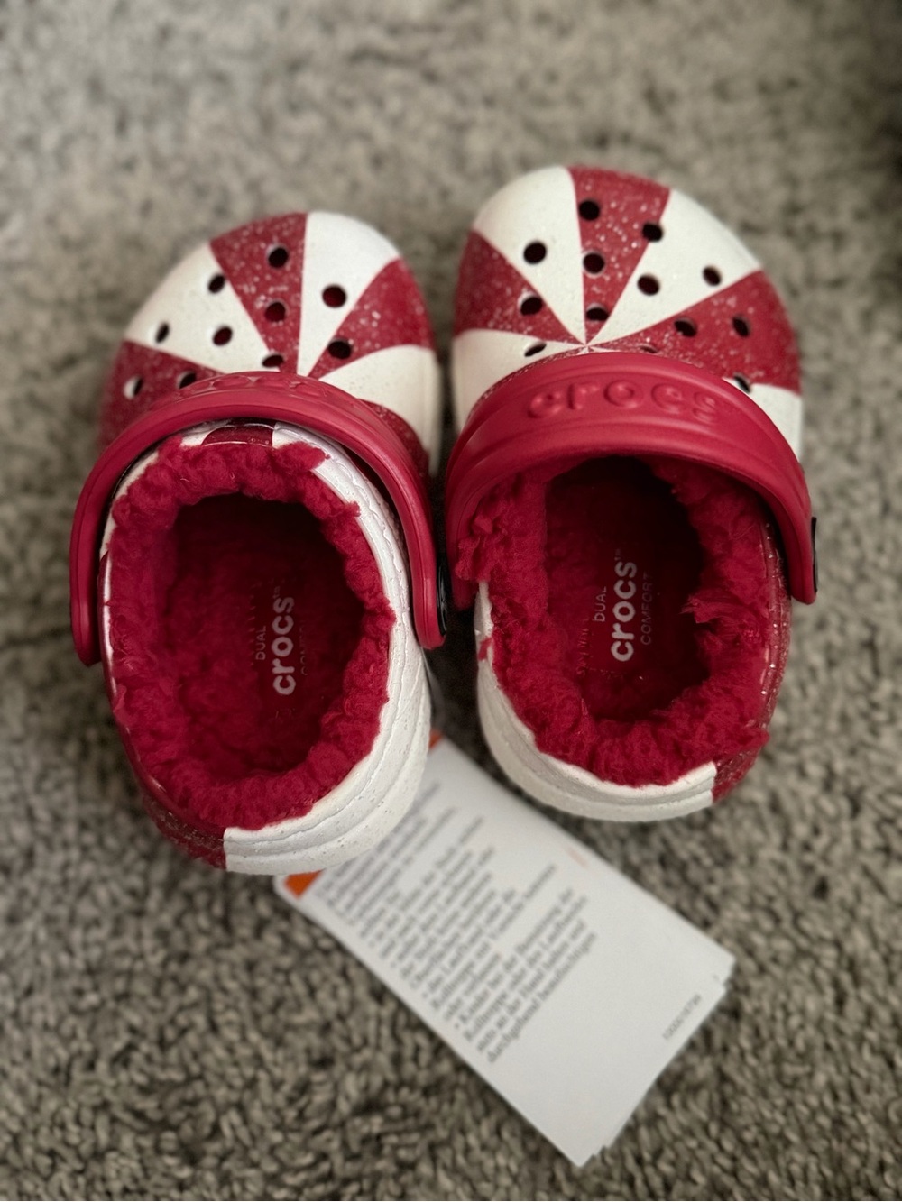 CROCS Kids White and Red Fuzzy-Lined Clogs